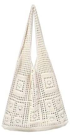 CHANXIUZAI Crochet Tote Bag, Mesh Beach Bag, Women's Knit Summer Hobo Bag, Vacation Boho Tote Bag,(Beige)