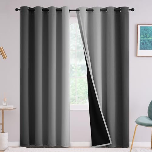Yakamok 100% Blackout Curtains 84 inches Long,Room Darkening Curtains Ombre for Bedroom Grommet Thermal Insulated Gradient Curtain for Living Room,2 Panels,52x84 inch,Grey