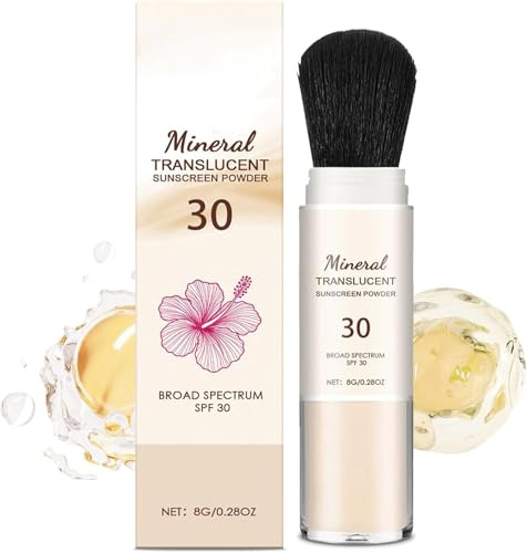 Poudre solaire minérale avec pinceau, poudre fixatrice de protection solaire waterproof SPF 30, matifiante et naturelle, pour le visage et le corps