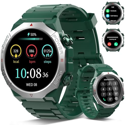 Reloj Inteligente Hombre Mujer, 1,39 Smartwatch con Llamada, Impermeable IP68 Smart Watch Militar con 112 Modos, Reloj Deportivo con Podómetro/Monitoreo de Sueño/Pulsómetro para Android iOS, Verde