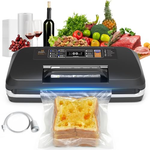 OidoZac 95kPa Vakumierergerät für Lebensmittel, 12-in-1 Vacuum Sealer mit Doppelter Heißsiegelung, Vakuumiergerät Doppelte Schweißnaht, Integriertem Cutter und Beutelspeicher, Abnehmbarer Tropfschale