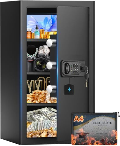6.5 Cuft Large Fireproof Safe Box, Home Safe Water and Fireproof, Anti-Theft Digital Security Lock Box with Smart Alert System, Removable Shelf, Mute Function, Document Safes for Jewelry