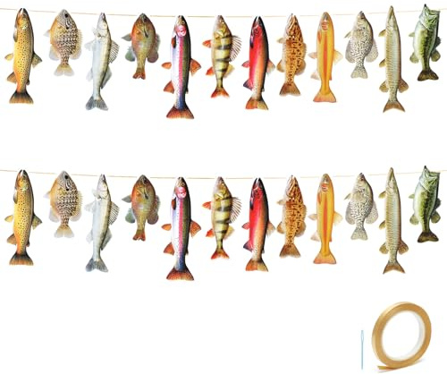 2 uppsättningar fisk dekoration 24 fiskar fiske födelsedagsfest dekorationer fiske banderoll gå fiske födelsedagsfest tillbehör fiske party dekorationer set fiskespiral hänge party dekoration dra