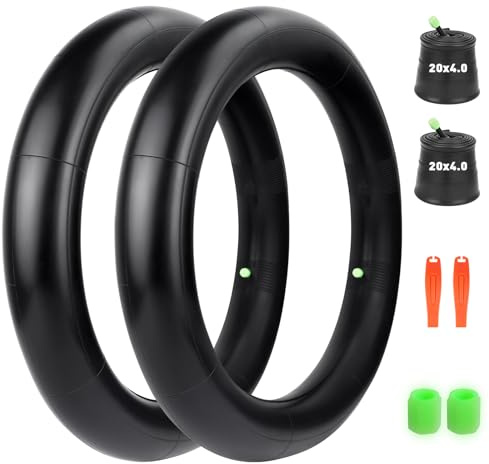 ZUKKA 2-pack 20 tums cykelslang 20 x 4,0 slang AV35 mm ventil med 2 fluorescerande ventilkåpor och 2 däcklyftare, lämplig för elcyklar och snöskotrar