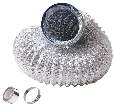 Flexibel ventilationsslang av aluminium, Aluminiumfoliekanal Ø 80-200 mm med 2 klämmor i rostfritt stål(1.5m,170mm)