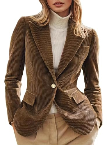 XUSAI Marrone,L,Giacca Blazer Western Vintage da Donna, in Velluto a Coste, vestibilità Slim, vestibilità Slim, Scollo a V, Business Casual