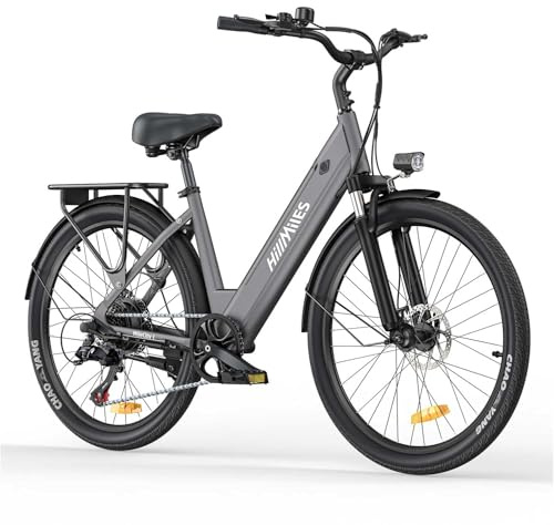 HillMiles MileCity1 26 Electric Bike for Adults, 7-Speed Urban Electric E Bike with 36V 13Ah Hidden Battery, 100KM（PAS）Range, Electric Cycle with Dual Disc Brake & Front Fork Suspension (Grey)