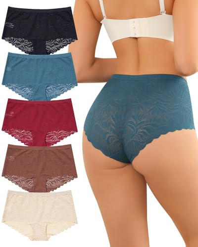 Levao Culotte Femme Dentelle Boxer Femme sans Couture sous-Vêtements | Culotte Invisible Sans Couture Shorty Élastique Caleçons Femmes Sexy Léger et Doux Slip Lot de 5