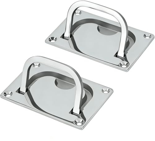 Tissting Lève-trappe rectangulaire 76 mm/96 mm en acier inoxydable 316 argenté avec trou de montage de 5 mm, poignée cachée pour bateau, marine, yacht
