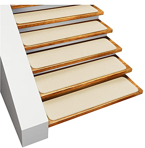 House, Home and More Set of 15 Skid-Resistant Carpet Stair Treads - Ivory Cream - 8 Inches X 27 Inches