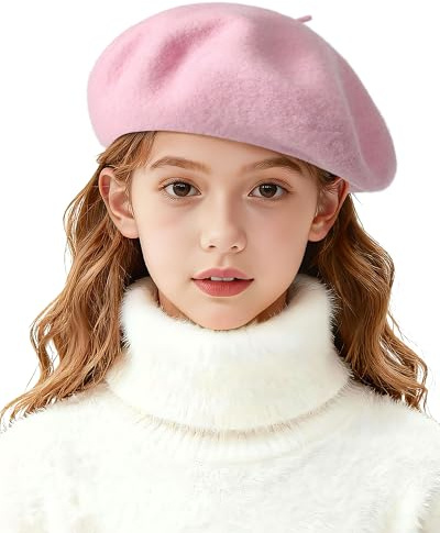 AWAYTR Kids Beret Hats for Girls - Artist French Beret for Toddler Little Girl (Pink)