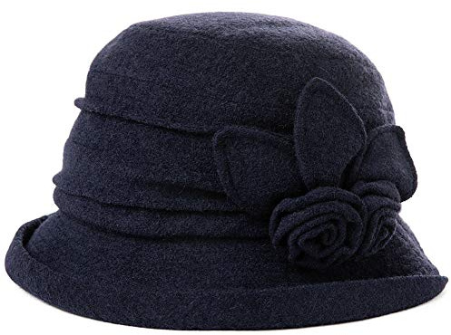 Fancet Siggi Chapeau cloche en laine pour femme Style vintage années 1920 - Bleu - Medium