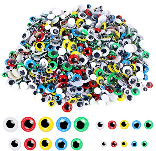 UPINS Selbstklebende Wackelaugen, 1000 Stück Kunststoff Wackelaugen Bunte Selbstklebende Kulleraugen für Kunsthandwerk Dekoration