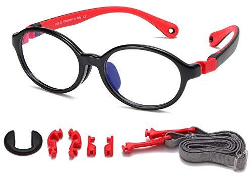 DUCO Blaulicht Blockierbrille für Kinder Anti-Glare Gaming Computer Brille Brillen Rahmen für Jungen und Mädchen Alter 5-10 K026 (Schwarz Rot)