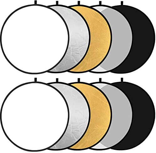 Obeamiu 2 Packen 5 in 1 Reflektor 110cm 43-Zoll Lichtreflektor, Zusammenklappbarer Fotografie Reflektor, mit Tragetasche, durchscheinend Silber Gold Weiß und Schwarz für Studio Fotografie Beleuchtung