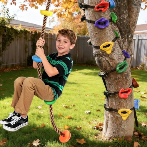 12 Ninja Tree Climbing Holds and 6.56FT Climbing Rope for Kids, Tree Climber Climbing Kit for Outdoor Ninja Warrior Obstacle Course Training