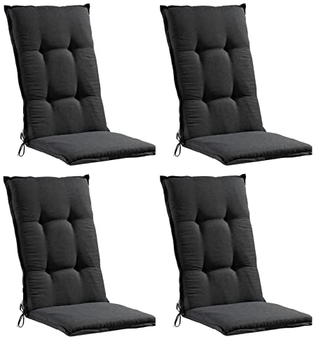 Gartenstuhlauflagen Hochlehner 4er Set- 120 x 50 cm - Dunkelgrau - Polyester - Sesselauflage Sitzpolster Stuhlauflage