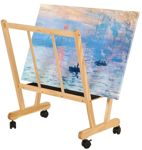 VISWIN Estante grande de madera para impresión, estante de exhibición de arte y estante de secado con ruedas rodantes, perfecto para almacenamiento y exhibición para lienzos, obras de arte,