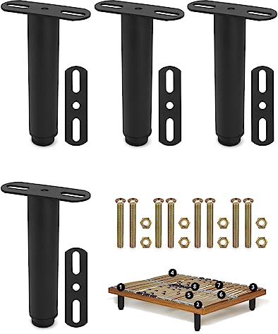 QWORK® 4PCS Pieds pour Sommier à Lattes, Pied de Lit Robuste Réglable 18-33 cm (Noir Mat)