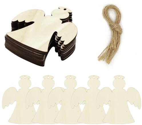 Christmas Wooden Ornaments 10 Pcs Angel Wooden Baubles Xmas Hanging Embellishments Unfinished Wood Slice with String Christmas Tree Hanging Ornament for Xmas Party Decor DIY Crafts Y7TSMP (Angel)