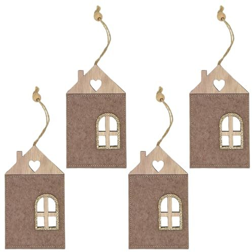 MIJOMA Set di 4 ciondoli natalizi in feltro, meravigliosi come decorazioni per albero di Natale, per inserimento dell'Avvento, feltro decorato con elementi in legno e brillantini, passante per