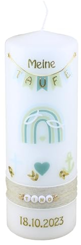 Cerziies® Taufkerze Tino Junge oder Mädchen mit Name und Datum, individuell und handverziert 2176, Kerzengröße :ca. 30x7