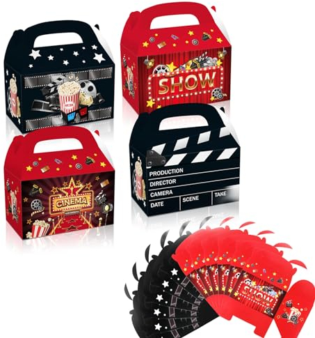 12pcs Movie Night Popcorn Boxes - Movie Night Party Supplies Hollywood Cinema Party Candy Containers Party Favor Boxes for Popcorn and Candy Delights