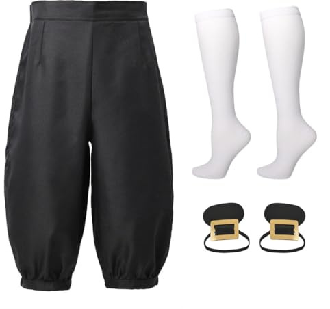 BLESSUME Set da 3 pezzi per costume medievale, pantaloni vichinghi da pirata, calzini rinascimentali, scarpe cosplay, scarpe con fibbia, unisex, Nero, S