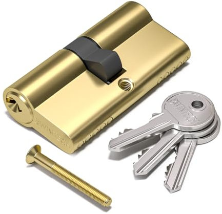 Bwintech Cerradura de cilindro europeo de latón pulido de 80 mm, cerradura de barril de puerta, llave/llave con 3 llaves estándar, antipinchazos, antigolpes, antitaladro, alta seguridad para puertas