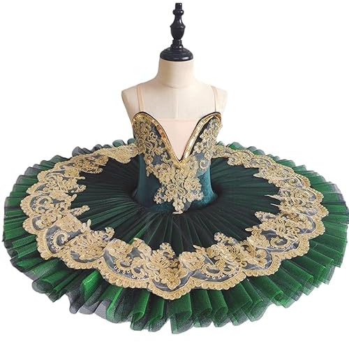 GeRRiT Balletto per Bambini Tutus Professionale per Bambini Adulti Swan Lake Pancake Tutu Donna Ballerina Costumi Danza Tutu Balletto,Verde,160