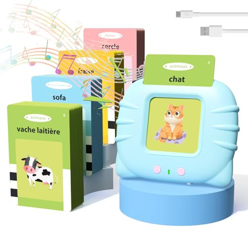 Cartes Éducatives Sonores pour Enfant de 1 à 6 Ans, Jeux Montessori, Vocabulaire pour Apprendre Le Français (224 Mots), Premiers Mots de Bébé, Cadeau Enfant Dès 18 Mois (Bleu)