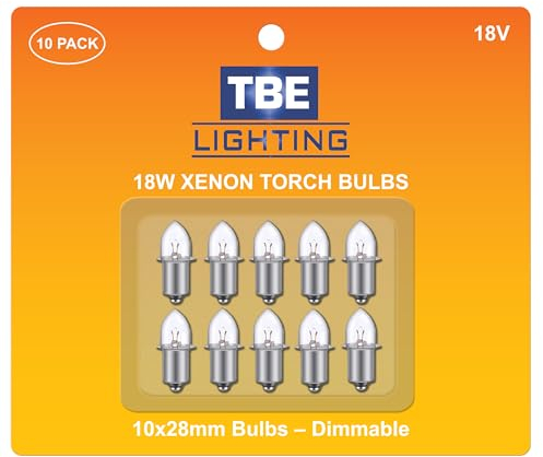 TBE LIGHTING Replacement 18v Xenon Torch Bulbs - Energy efficient Lights Compatible with 18 Volt Makita Lights / P13.5S Base Socket White Light for Headlamps/Torches/Flashlights - Pack of 10 Bulbs