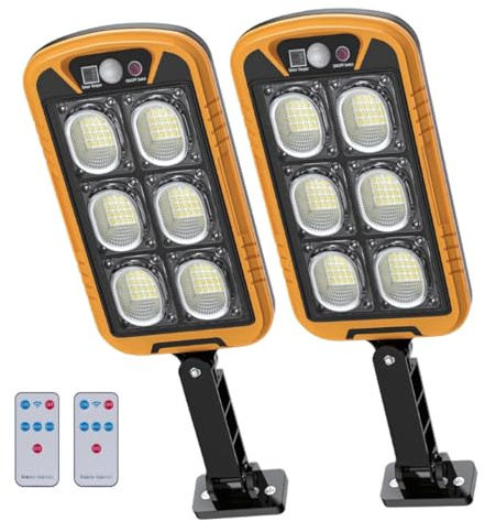 MONZER Lot de 2, Projecteur LED Solaire Extérieur 2400mAh 4500LM, Spot Solaire Puissant Télécommandé avec Panneau Solaire, avec Détecteur de Mouvement, Lampadaire Extérieur pour Jardin, Cour, Garage
