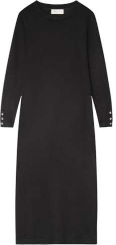 Springfield Vestido Midi viscoso con Botones metálicos en los puños y Abertura Punto, Negro Estandar, L para Mujer