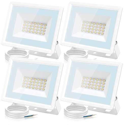 Aigostar Foco LED Exterior 20w,1650LM Foco Proyector,IP65 Impermeable Luz de Seguridad,Natural 4000K Luces led exterior, Para Jardín, Patio,Garaje,Paquete de 4