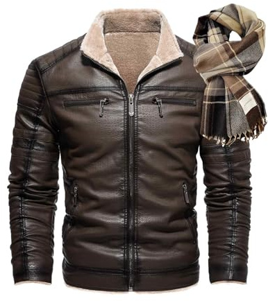 Blouson Aviateur Doublure Chaude de vol Pilote Effet Vintage Veste en Cuir de Moto Homme Epaisse l'hiver avec Un Col Montant Vintage (Vintage Brown,XL)