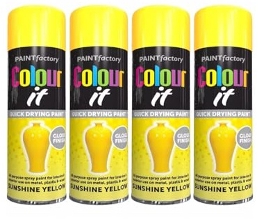 PNJB All Purpose Yellow Spray Paint, Aerosol Spray, Quick Drying, Excellent Coverage for Car, Van, Wheel, Metal, Ideal For Rust-Free Metal Surfaces, Excellent Coverage 250ml, (4PCS)