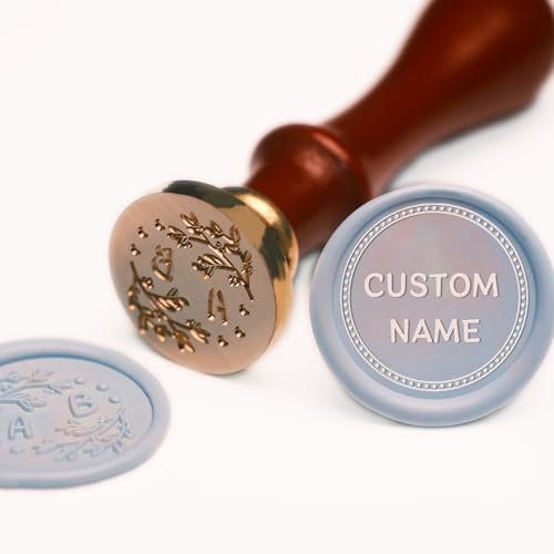 Siegelstempel Personalisiert, Wachssiegel Siegelstempel mit Buchstaben, Eigenem Logo, Zierranke, Messingkopf Wachssiegel Stempel Set mit Abnehmbarer Holzgriff für Hochzeitseinladungen Brief Karte