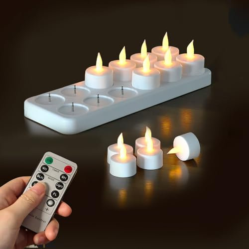 KBIBCK Velas LED Efecto Llama, Velas de Te LED, Pilas Velas sin Llama con Mando a Distancia con Base de Carga para Bodas, Fiestas, Vacaciones, Decoración del Hogar al Aire Libre (12)
