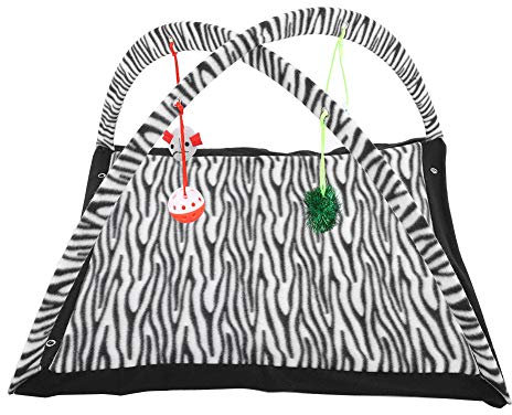 Febuliy Multifunktionales faltbares Katzenzelt -Bett Spiele Matte Decke mit hängenden Kugelspielzeug Haustier Zebra Streifenfarbe für Katzen Haustier