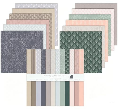 24 ark dubbelsidigt mönsterpapper, 12 mönster, 30 cm scrapbooking kartong, dekorativt papper för gör-det-själv fotoalbum och presentdekoration (grå, 30 cm)