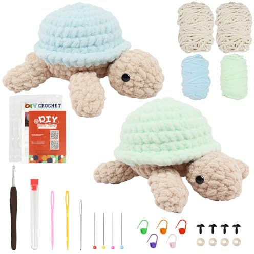 Rosedreamer Juego de ganchillo para principiantes, animales, juego de ganchillo, 2 unidades, juego de punto de tortuga para adultos, juego de crochet para niños, juego de iniciación con curso de vídeo