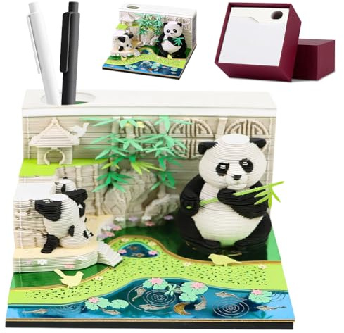 VOHESEA Panda kalender 2026, 3D-kalender 2026, gör-det-själv-timer- för rivning, 3D-konstblock i pandaform, 3D-anteckningsblock av papperssnideri som skrivbordsdekoration