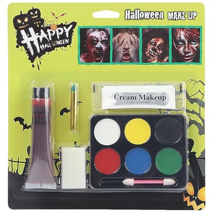 Washable Halloween Face Paint - Face Painting & Body Paint Kit with Brushes, Fake Blood (6 Colors) -Dead Vampire, Zombie Face Paint Makeup For Halloween Party