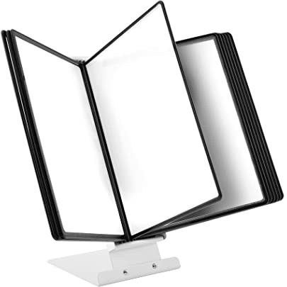 LEVIATAN Système de Présentation de Table A4 avec 10 Panneaux – Support Métallique Stable – Porte-Documents Rotatif pour Bureau, Atelier, Accueil – Noir