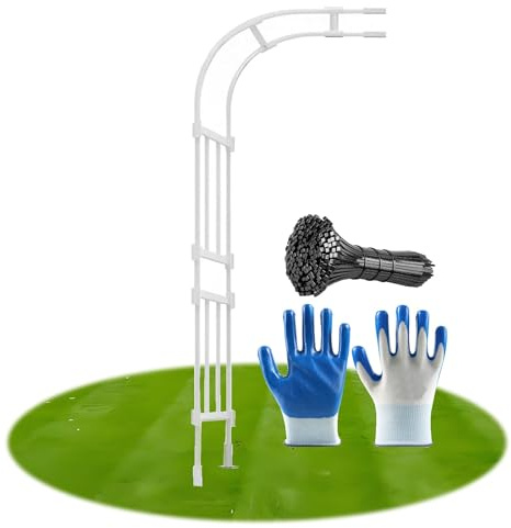 Arche de jardin en métal, arche de rose robuste, demi-arc en acier e pour plantes grimpantes, vignes, décoration de pelouse, décoration de fête de mariage (blanc, 0,6 m x 2,4 m)