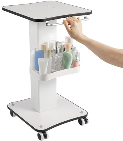 Carrozzina, carrello cosmetico multifunzione per salone e casa, mobile con ruote girevoli silenziose, grande capacità e struttura stabile in legno di ferro, colore bianco, per estetiste e parrucchieri