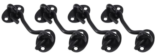 SOPOTUTU 4 Ganci per Finestre in Acciaio Inox 3 Pollici Neri Chiavistello Resistente alla Corrosione per Porte Cancelli e Persiane Kit 4 Pezzi Viti di Montaggio per Fissaggio Antivento