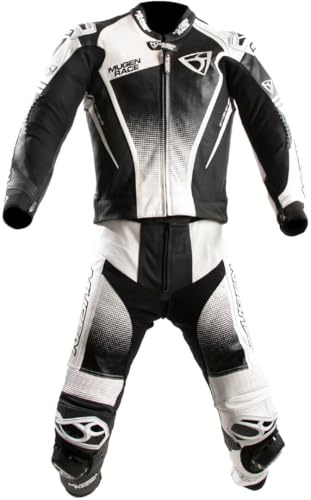 MUGENRACE Sidegun Tuta in pelle da moto a due pezzi traforata, nero/bianco, 54