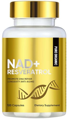 NAD+ 1500 mg & Resveratrolo, 120 Capsule Energia e Sostegno Anti-Età, Anti-Invecchiamento, Vegetariane